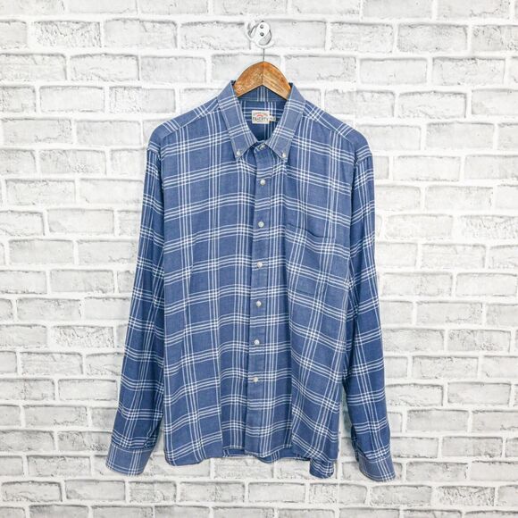 Faherty Brand Men's Cotton Blue white Plaid Button Down Shirt size 2XL - Picture 1 of 9